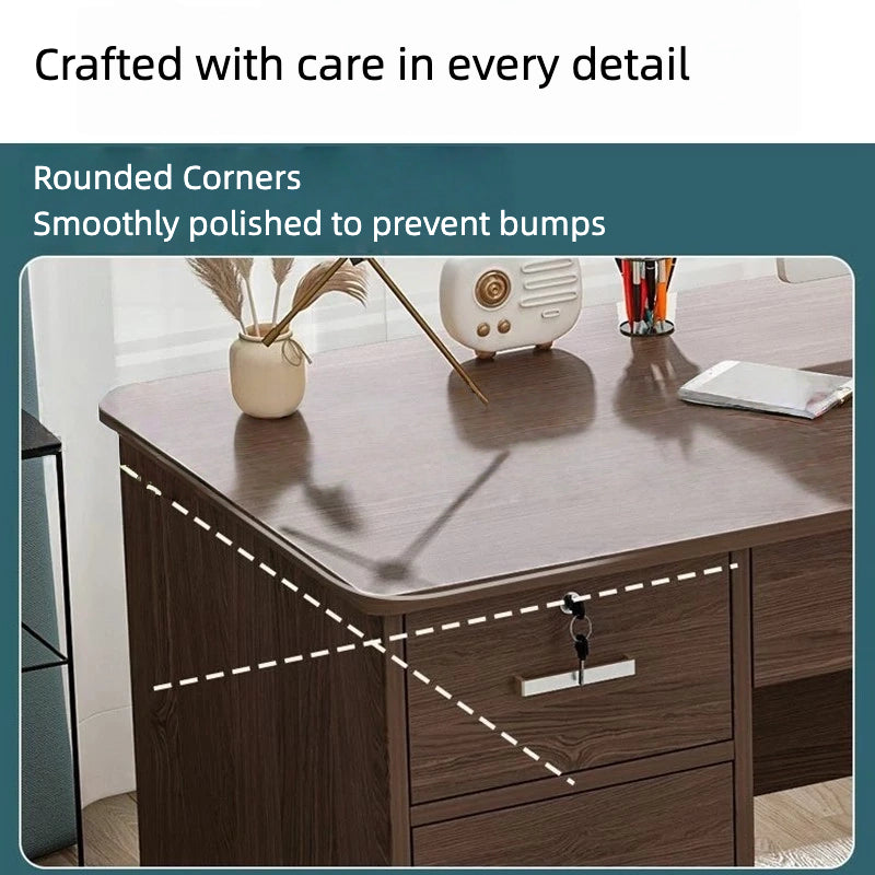 Multi-Functional Office Desk with Storage Cabinets and Drawers, Durable MDF Wood Writing Table for Home and Office, 55.1 x 23.6 x 28 in (140 x 60 x 73 cm)