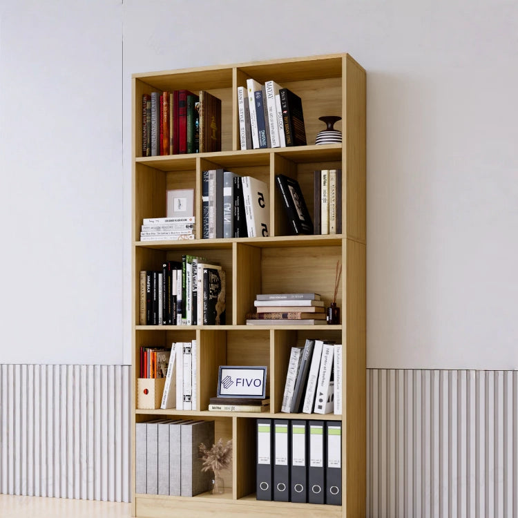 5-Tier Wooden Bookshelf with 12 Storage Compartments, Modern Freestanding Bookcase Organizer for Living Room, Bedroom, or Office – 31.5 x 9.8 x 70.5 in (80 x 25 x 179 cm)