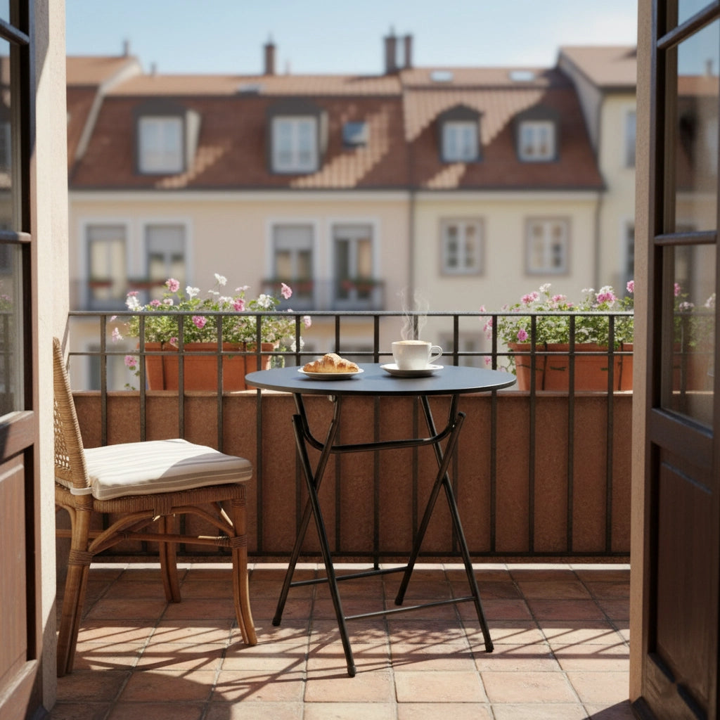 70 Units - Round Folding Table with Metal Legs, MDF Top – White Finish, Space-Saving Dining or Study Desk – 23.6 x 23.6 x 28.7 in (60 x 60 x 73 cm)