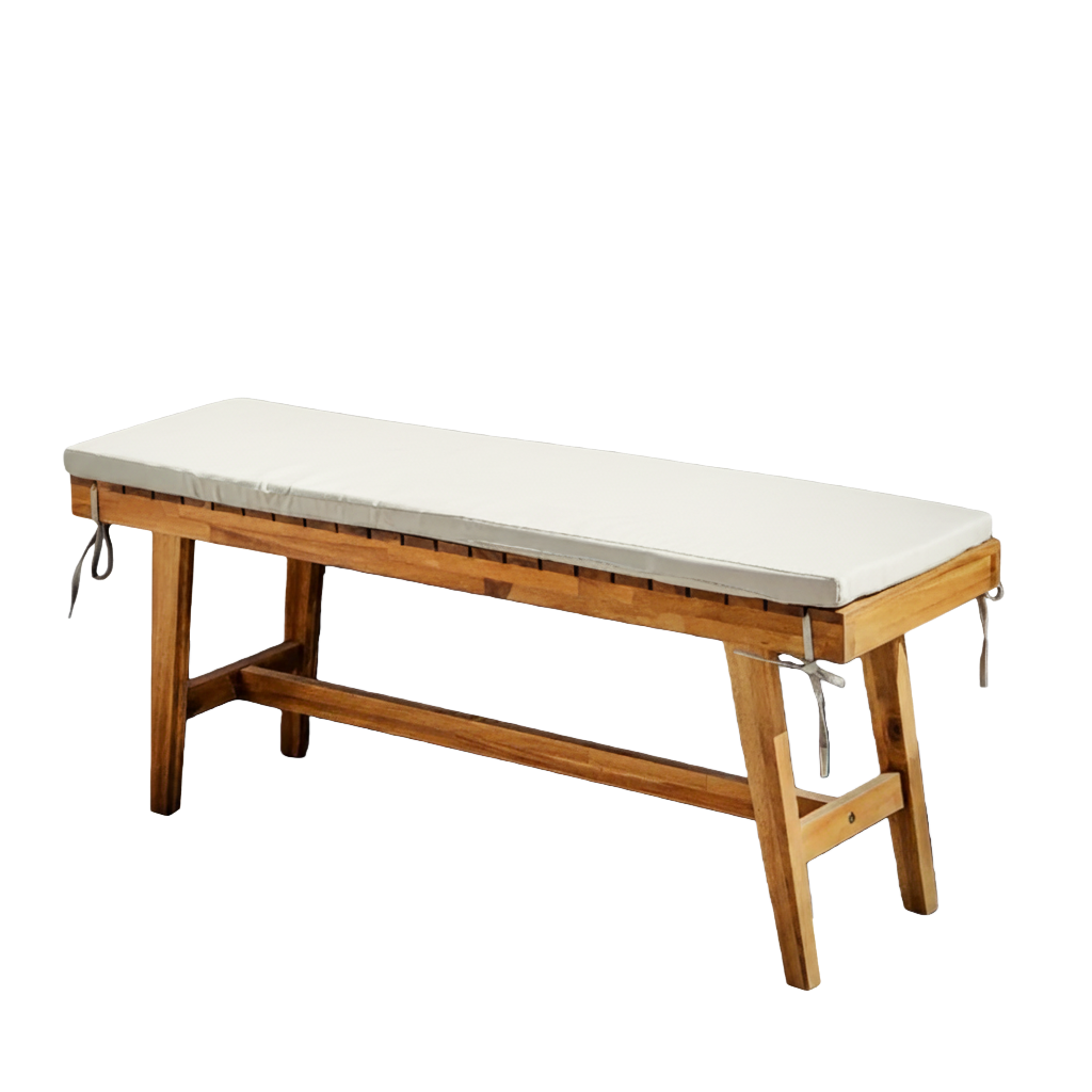 Outdoor Wooden Patio Bench with Cushion – Natural Wood Garden and Entryway Seating for Porch, Balcony