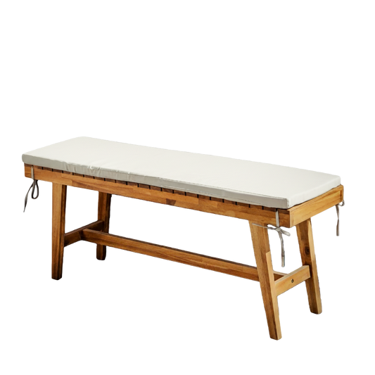 Outdoor Wooden Patio Bench with Cushion – Natural Wood Garden and Entryway Seating for Porch, Balcony