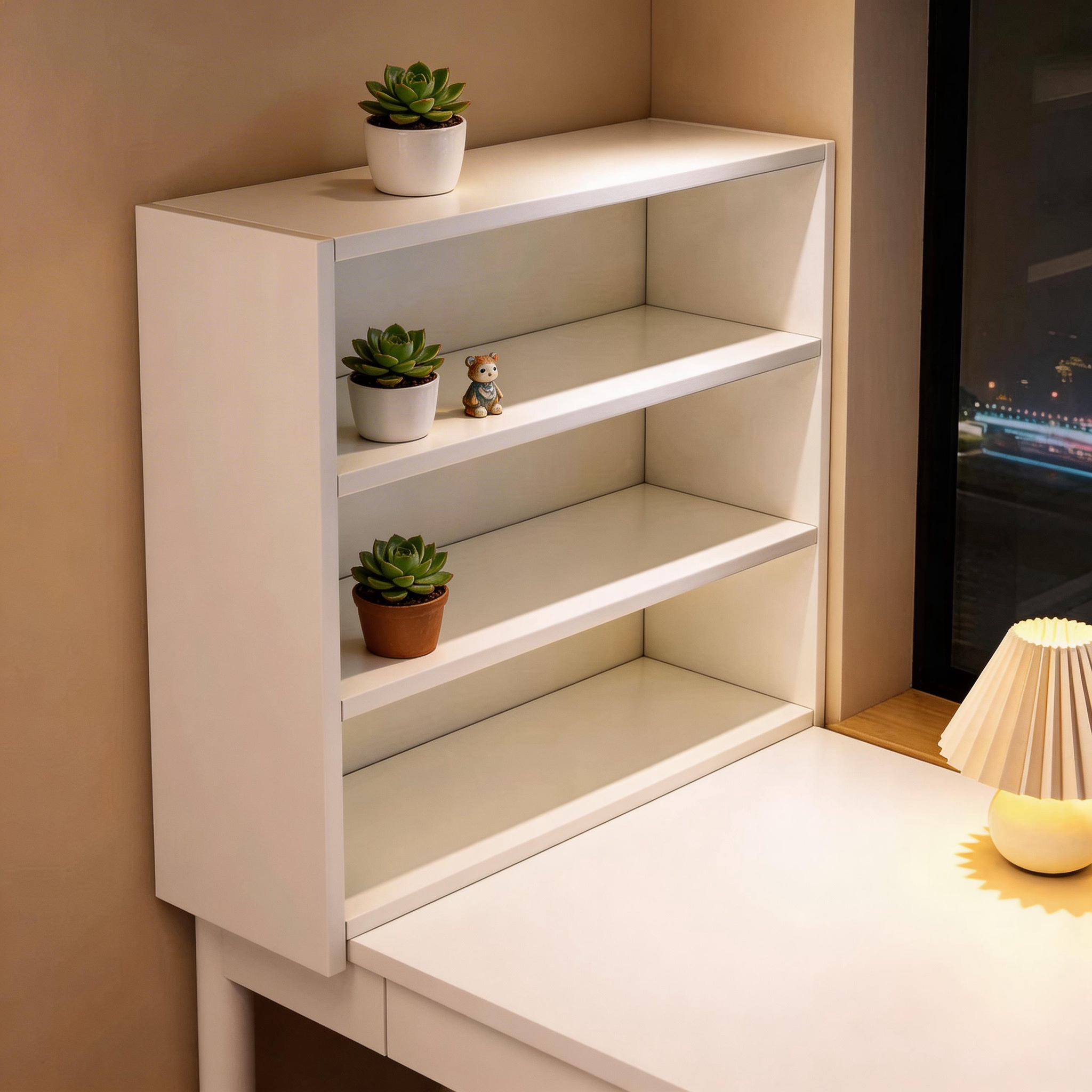 Space-Saving Desktop Organizer Shelf, Minimalist Tabletop Bookshelf for Home Office, Durable 0.67" Thick Wood Storage Rack for Desk, Adjustable Desk Hutch for Dorm & Students, Modern White