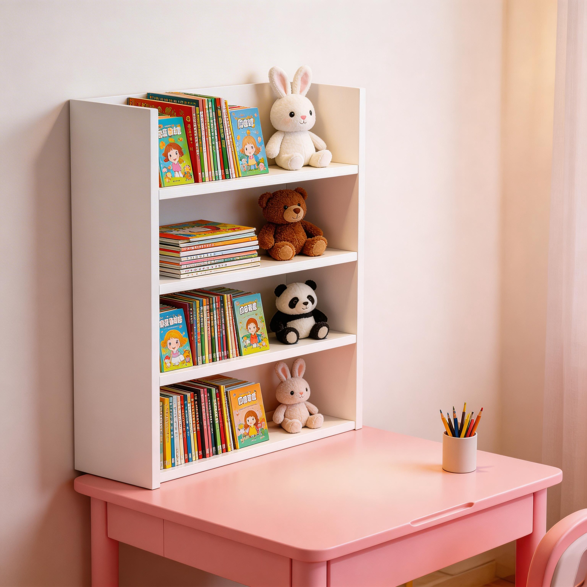 Space-Saving Desktop Organizer Shelf, Minimalist Tabletop Bookshelf for Home Office, Durable 0.67" Thick Wood Storage Rack for Desk, Adjustable Desk Hutch for Dorm & Students, Modern White