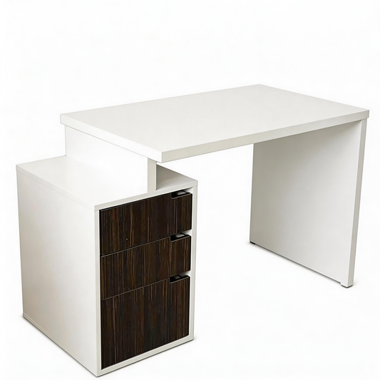 Modern Computer Desk with Storage Drawer, 32-Inch Small Study Table for Home Office, Compact Writing Desk with Built-in Storage Box, Sturdy Workstation for Students & Small Spaces, White