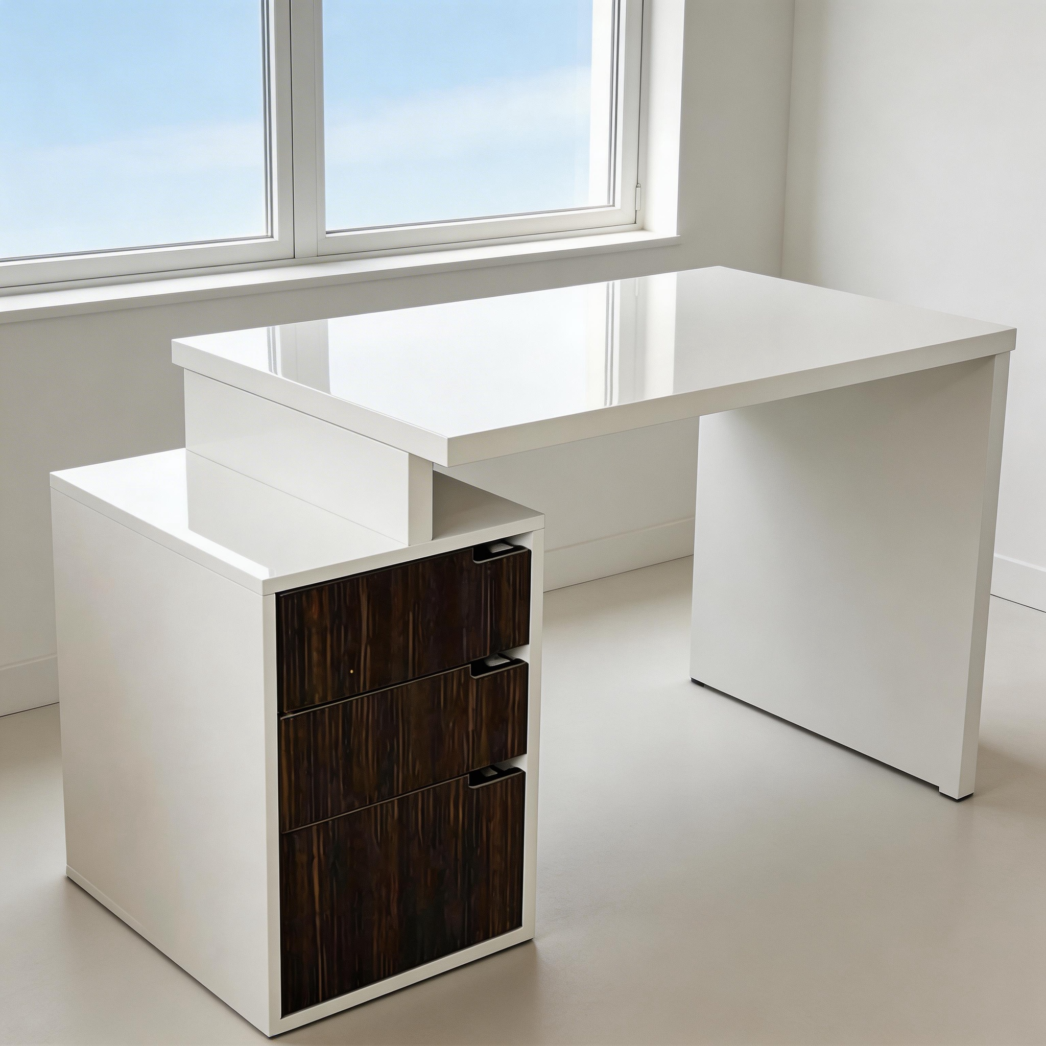 Modern Computer Desk with Storage Drawer, 32-Inch Small Study Table for Home Office, Compact Writing Desk with Built-in Storage Box, Sturdy Workstation for Students & Small Spaces, White