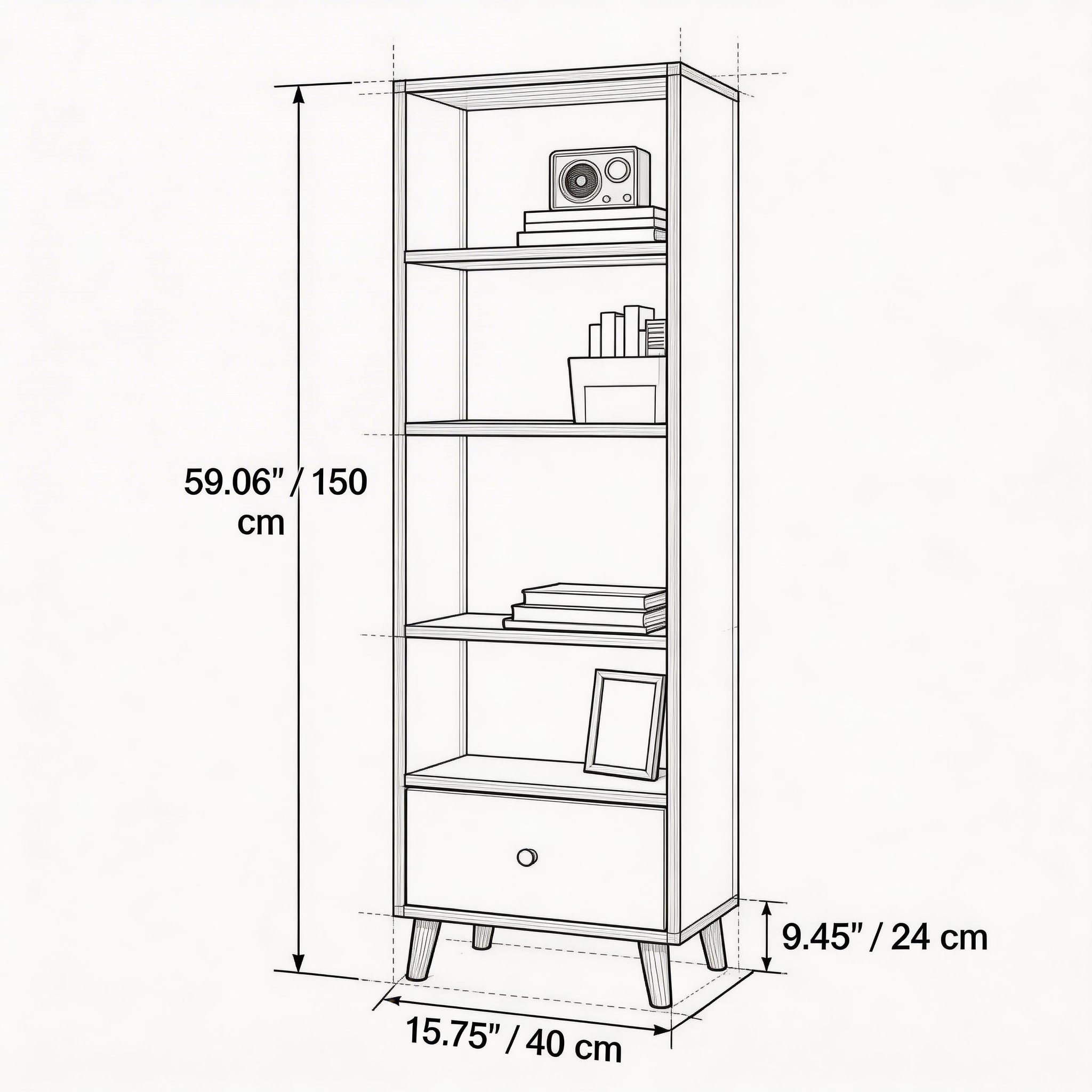Modern Bookshelf with Elevated Legs, Multi-Tier Wood Display Shelf for Living Room, Premium Melamine Finished MDF Storage Organizer, Nordic Style Bookcase for Home Office