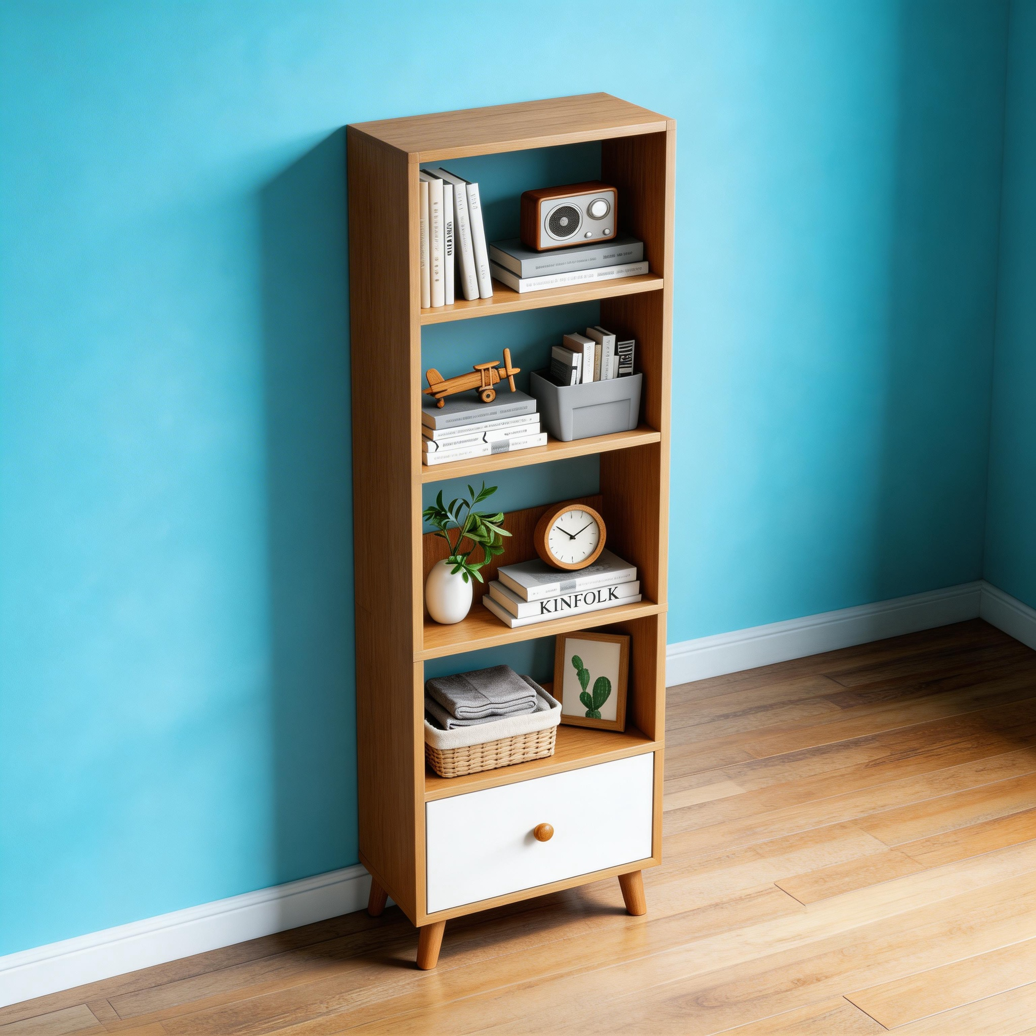 Modern Bookshelf with Elevated Legs, Multi-Tier Wood Display Shelf for Living Room, Premium Melamine Finished MDF Storage Organizer, Nordic Style Bookcase for Home Office