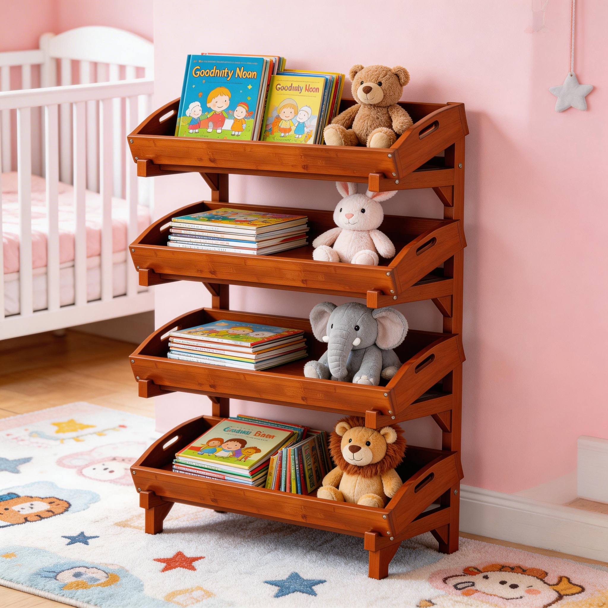 4-Tier Storage Rack, Multi-Functional Kitchen Baker’s Rack, Eco-friendly Wood Shelf Organizer for Pantry & Bathroom, Standing Shelving Unit for Small Spaces, Natural Finish