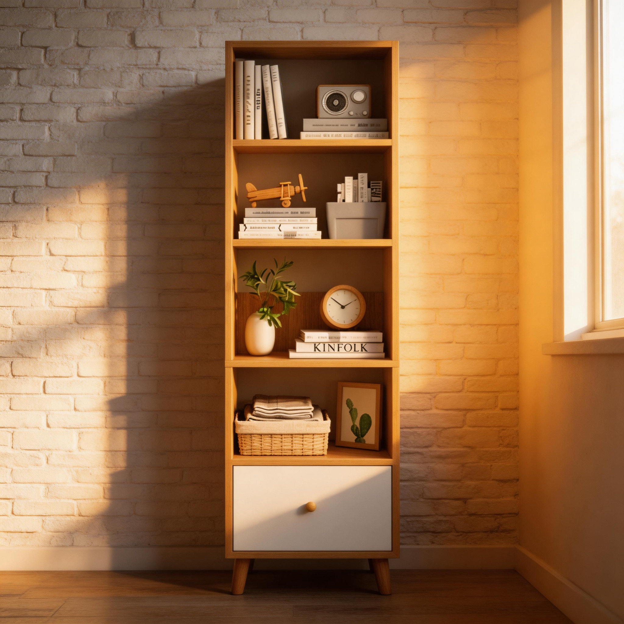 Modern Bookshelf with Elevated Legs, Multi-Tier Wood Display Shelf for Living Room, Premium Melamine Finished MDF Storage Organizer, Nordic Style Bookcase for Home Office