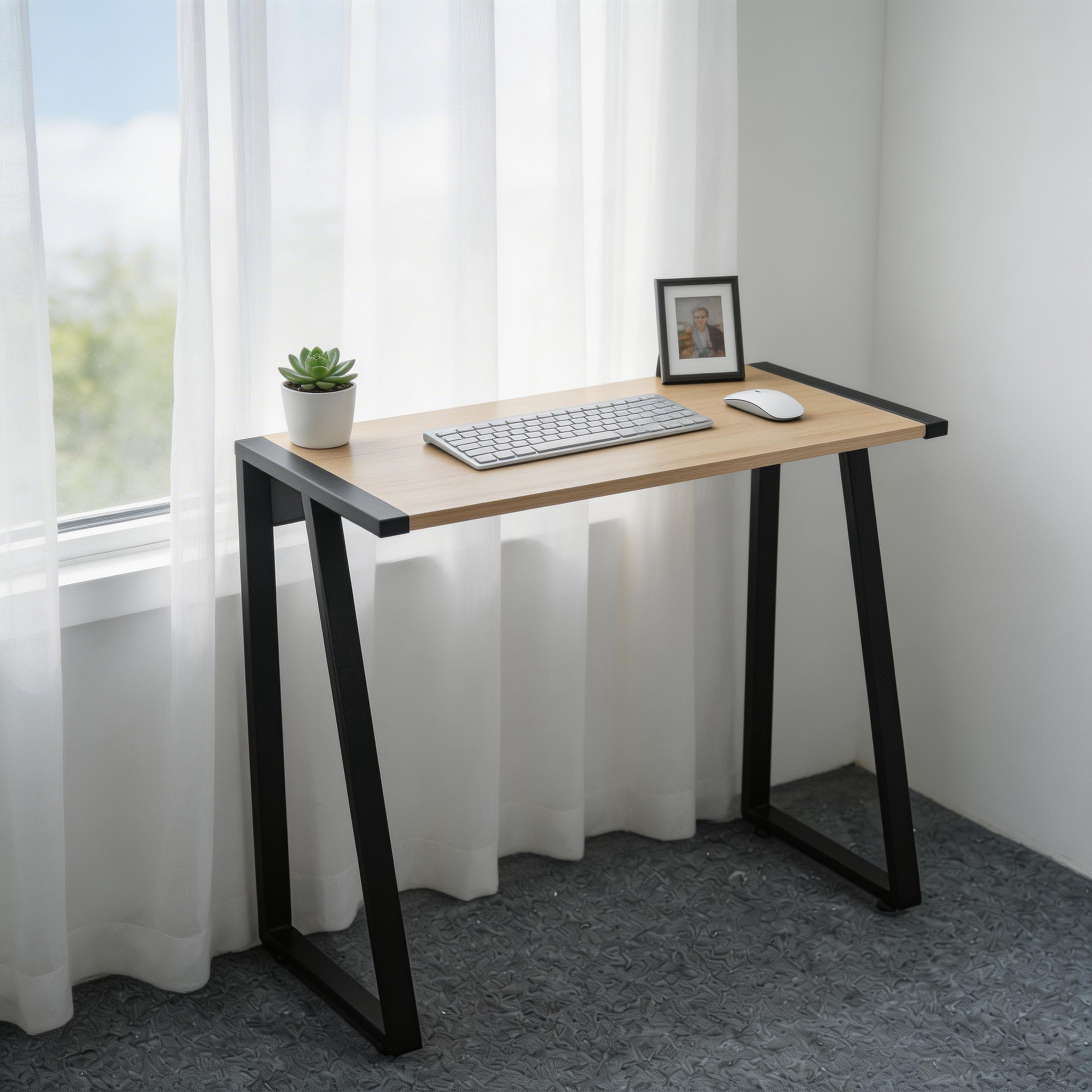 31.5" Small Computer Desk, Modern K-Shaped Student Study Table for Small Spaces, Compact Writing Desk with Sturdy Metal Frame, Industrial Wood Home Office Desk for Bedroom & Apartment