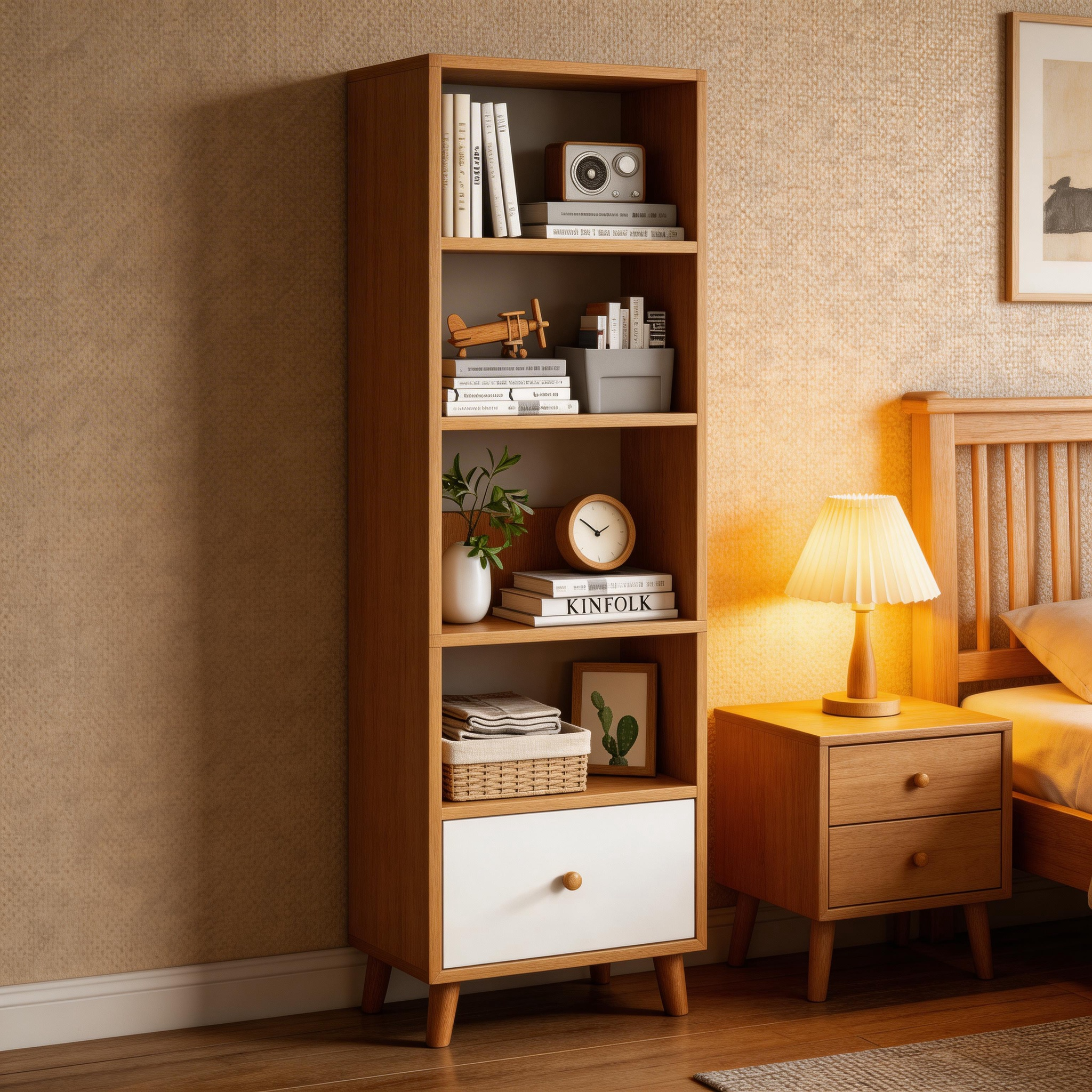 Modern Bookshelf with Elevated Legs, Multi-Tier Wood Display Shelf for Living Room, Premium Melamine Finished MDF Storage Organizer, Nordic Style Bookcase for Home Office