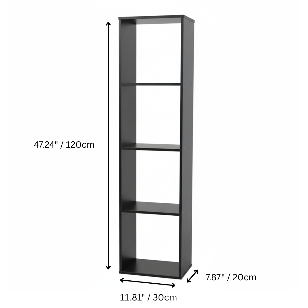 4 Cube Wooden Storage Boxes or Bookshelf – 47.24 x 11.81 x 7.87" Floor Storage Organizer, Modern Cube Display Shelf for Books, Décor, and Office or Bedroom Use