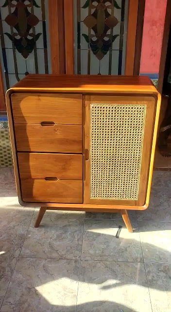 Retro Teak Wood Cabinet – Shoe Rack or Kids Wardrobe with Drawer & Door