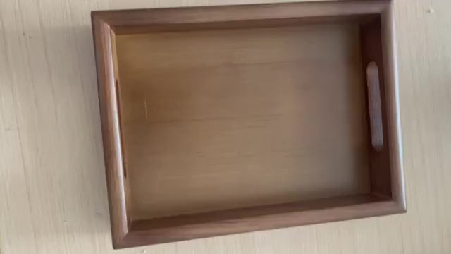 Set of 3 Solid Oak Wood Serving & Storage Trays - Walnut Stain