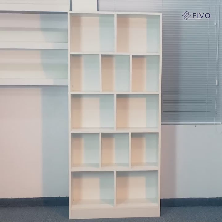 5-Tier Wooden Bookshelf with 12 Storage Compartments, Modern Freestanding Bookcase Organizer for Living Room, Bedroom, or Office – 31.5 x 9.8 x 70.5 in (80 x 25 x 179 cm)