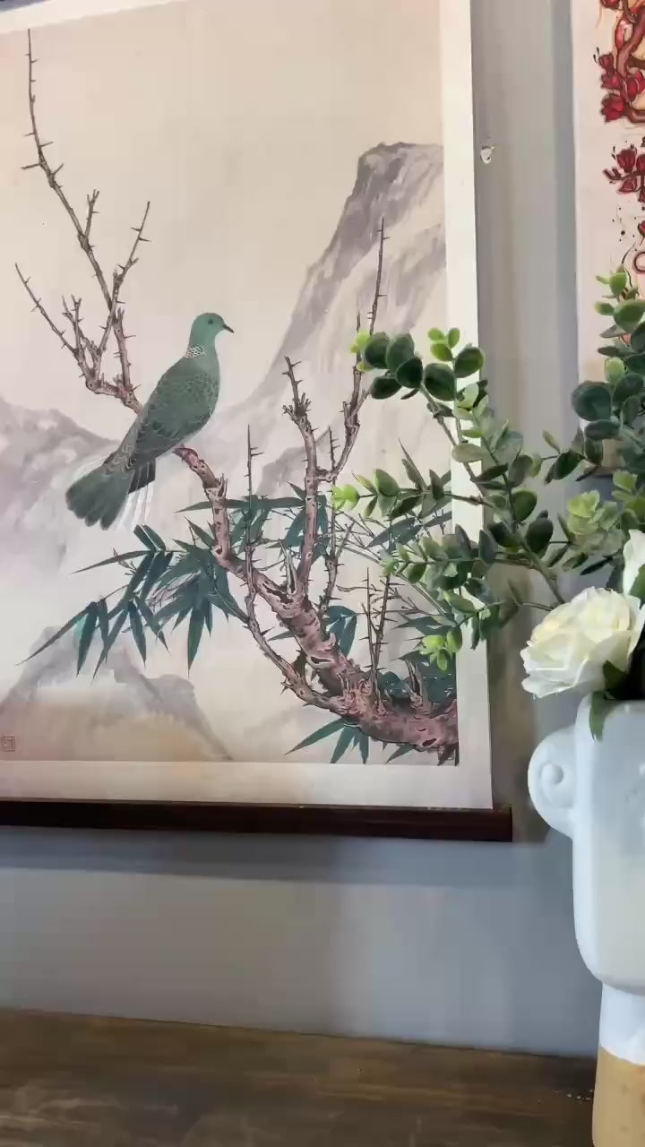 Autumn Tree with Monkeys Scroll Hanging Wall Art - Vintage Style Hanging Cotton Canvas