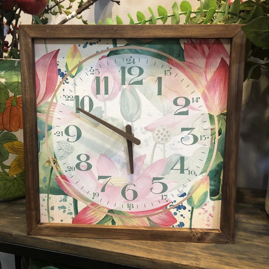 Tulip Petals Art Print Quartz Wall Clock 13" x 13" - Vintage Style Wood Frame with Cotton Canvas