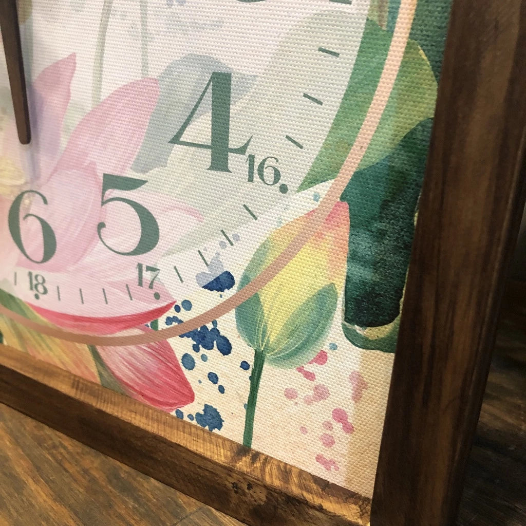 Tulip Petals Art Print Quartz Wall Clock 13" x 13" - Vintage Style Wood Frame with Cotton Canvas