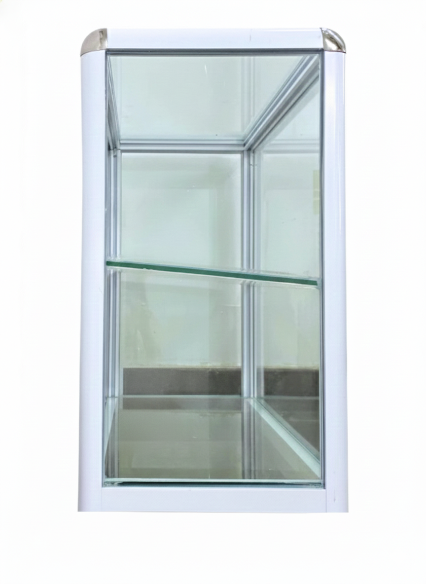 Glass Display Cabinets for Retail & Cafés – Aluminum Frame Counter Showcase with Forward-Sloped Shelf (2 Sizes Available)