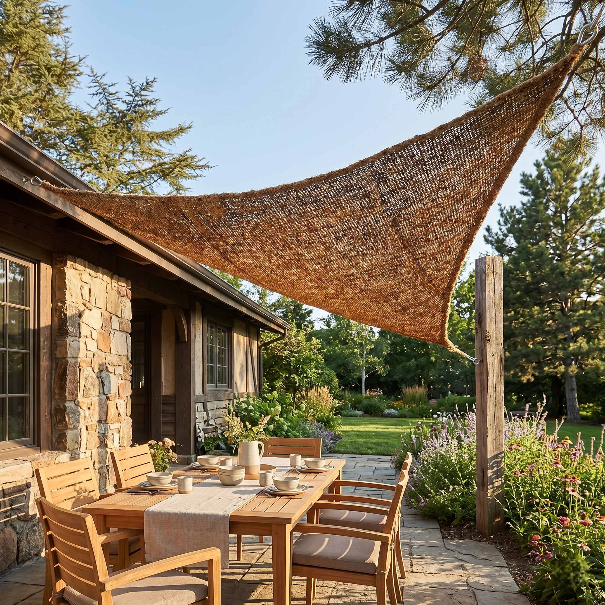 13 Ft Triangle Coconut Fiber Shade Sail – Natural Coir Sun Shade Canopy, Cover for Patio, Garden, Pergola & Backyard – Handmade Outdoor Sunshade Home Beach Restaurant