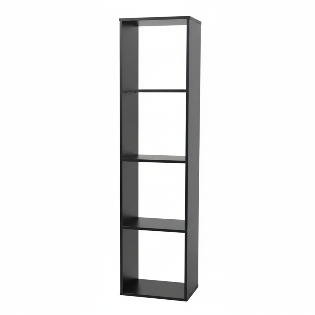4-Cube Vertical Wooden Bookshelf – White Standing Storage Shelf for Books or Decor, 11.8 x 9.4 x 35.4 in (30 x 24 x 90 cm)