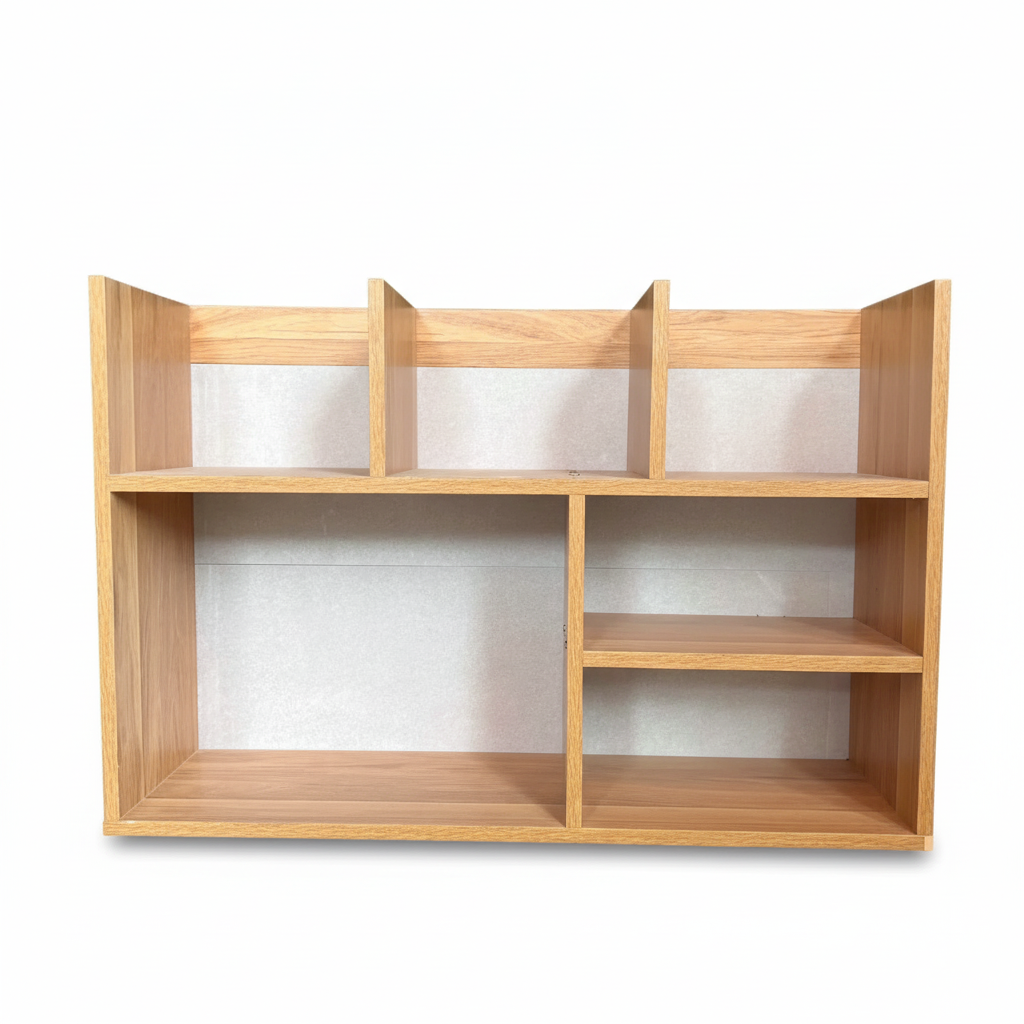 Wooden Desktop Bookshelf Organizer – Multi-Compartment MDF File Storage Rack for Office or Study Desk, 23.6 x 6.7 x 15.7 in (60 x 17 x 40 cm)