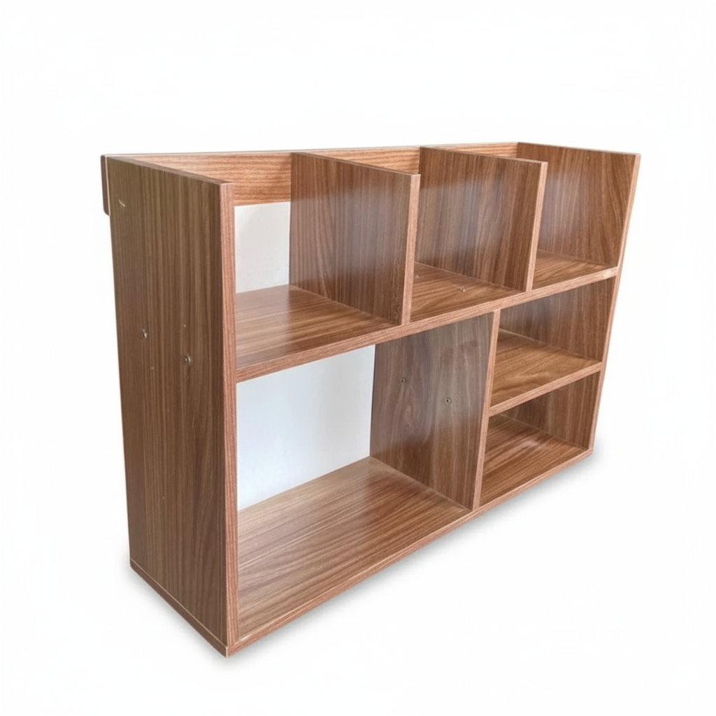 Wooden Desktop Bookshelf Organizer – Multi-Compartment MDF File Storage Rack for Office or Study Desk, 23.6 x 6.7 x 15.7 in (60 x 17 x 40 cm)