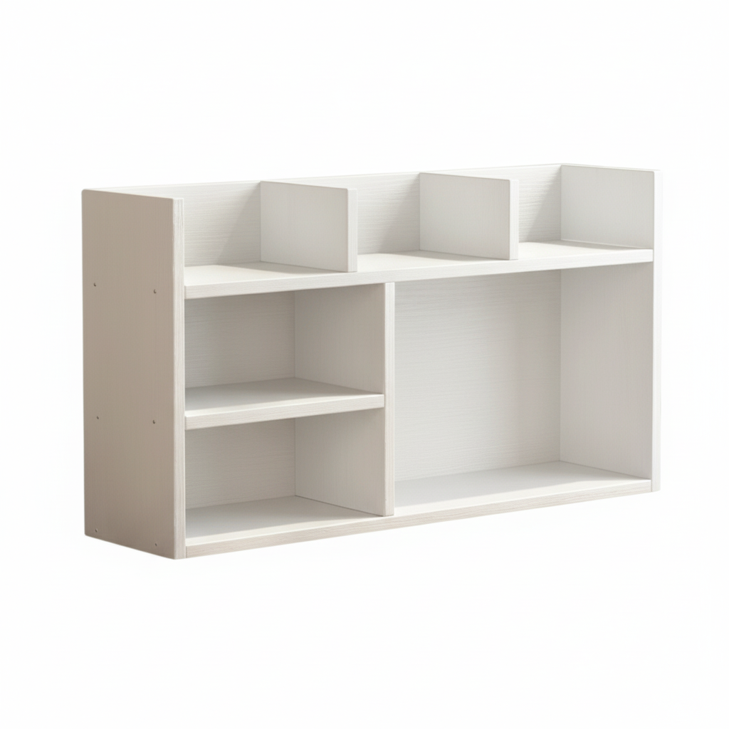 Wooden Desktop Bookshelf Organizer – Multi-Compartment MDF File Storage Rack for Office or Study Desk, 23.6 x 6.7 x 15.7 in (60 x 17 x 40 cm)