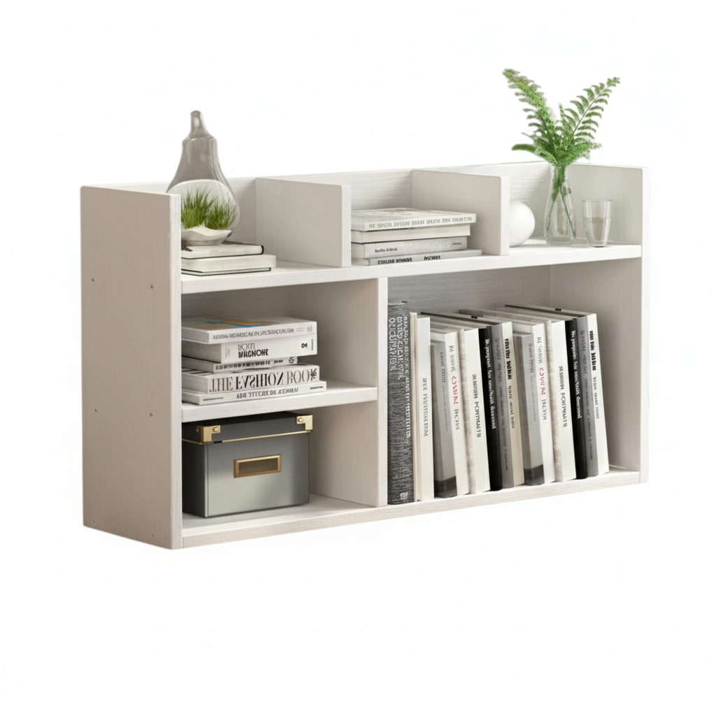 Wooden Desktop Bookshelf Organizer – Multi-Compartment MDF File Storage Rack for Office or Study Desk, 23.6 x 6.7 x 15.7 in (60 x 17 x 40 cm)