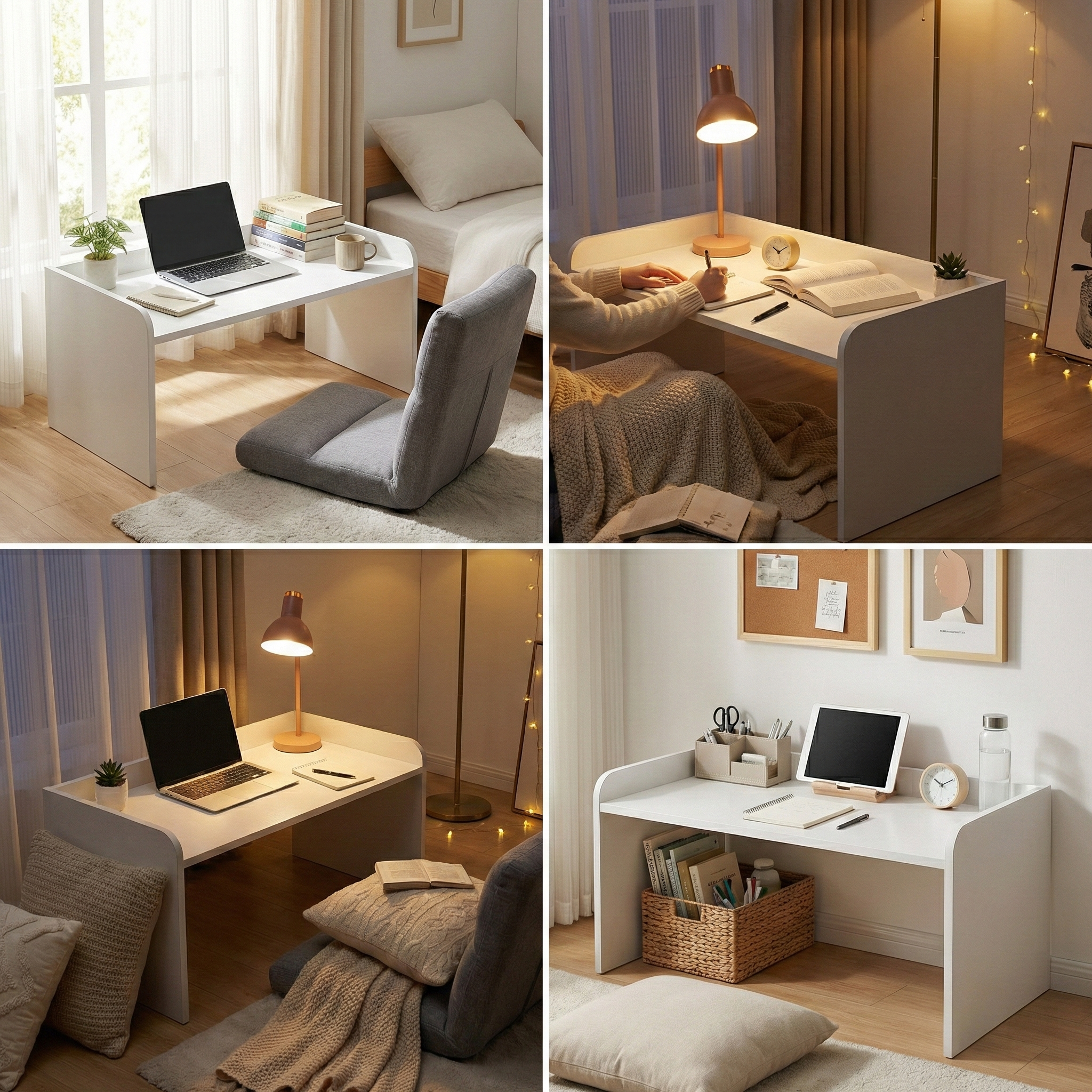 Minimalist Floor Vanity Table – Low Wooden Desk without Drawers, Space-Saving Makeup & Study Table for Bedroom