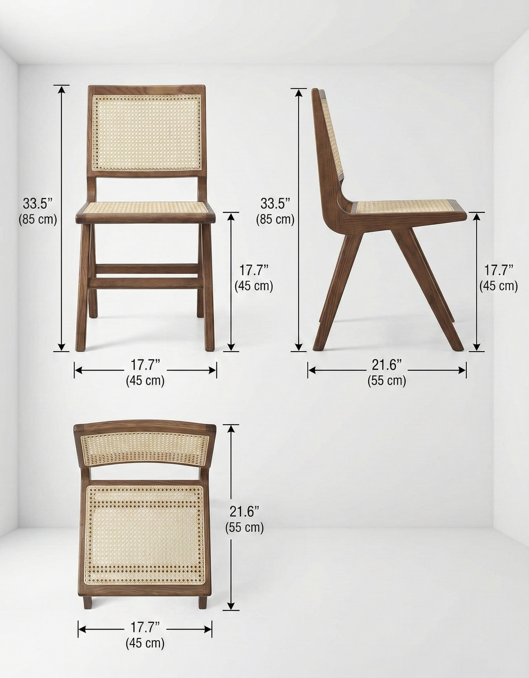 Set of 2 Modern Solid Ash Wood Dining Chair with Synthetic Rattan - Durable & Stylish
