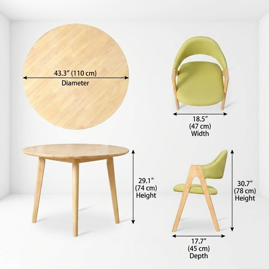 Mango Round Table and 4 A-Frame Chairs Dining Set