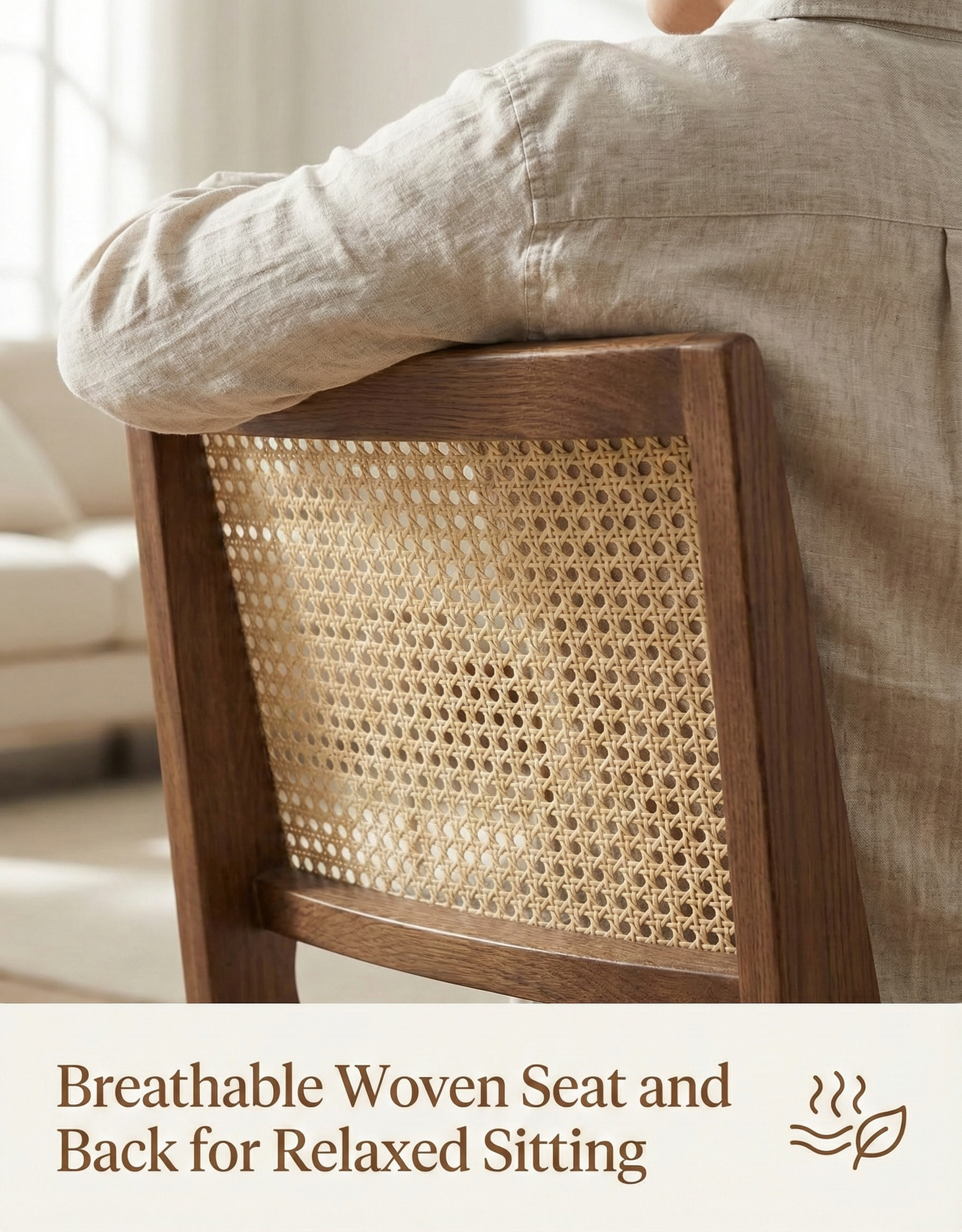 Modern Solid Ash Wood Dining Chair with Synthetic Rattan - Durable & Stylish