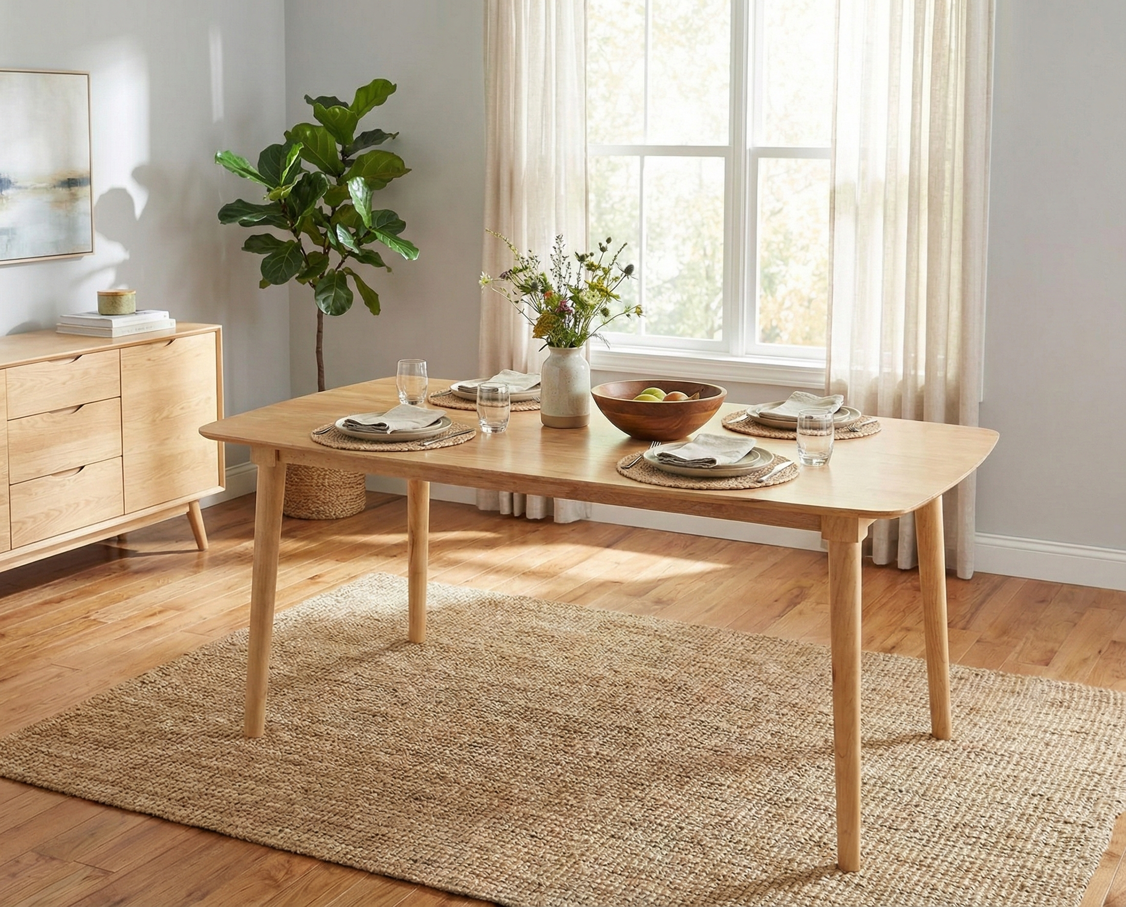 Kikbo Mango Solid Wood Dining Table 47.2"x29.5"x29.5" - Kitchen & Dining Table with Sturdy 4-Leg Base, Protective PU Coating, Easy-Clean Water-Resistant Surface