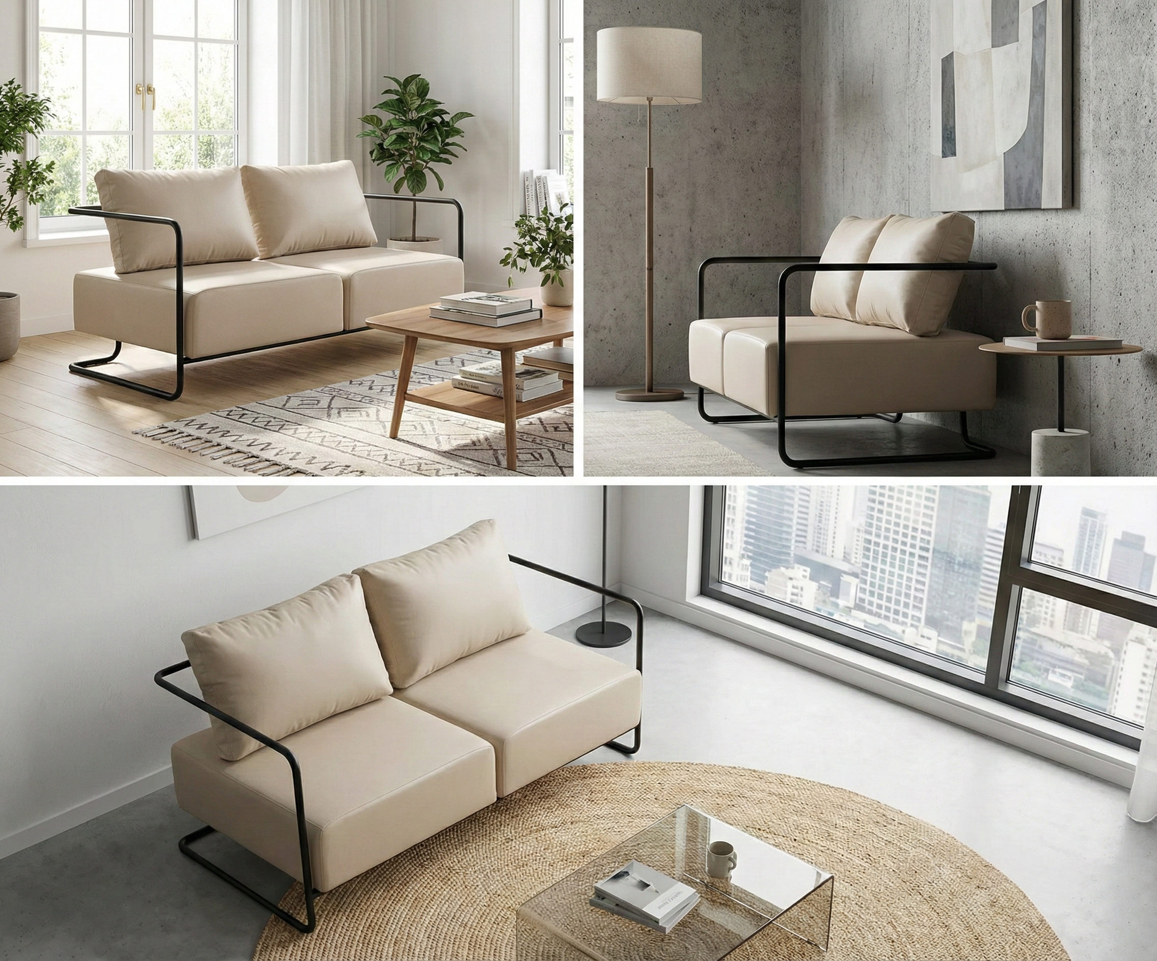 Modern Upholstered Two-Seater Sofa with Metal Frame 55.1"x30.3"x26.8"-SH 16.5"
