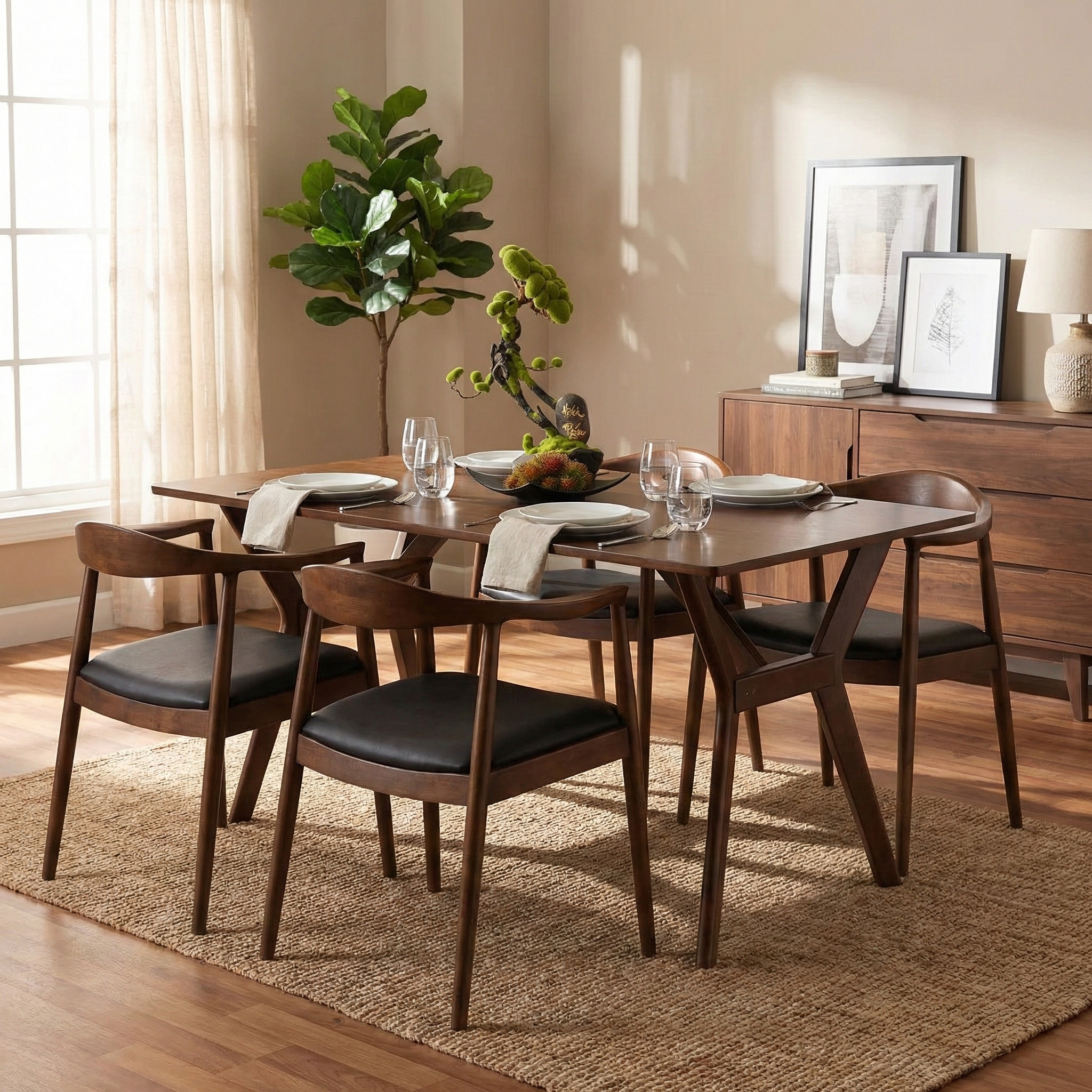 Butterfly Table and 4 Solid Wood Chairs Dining Set
