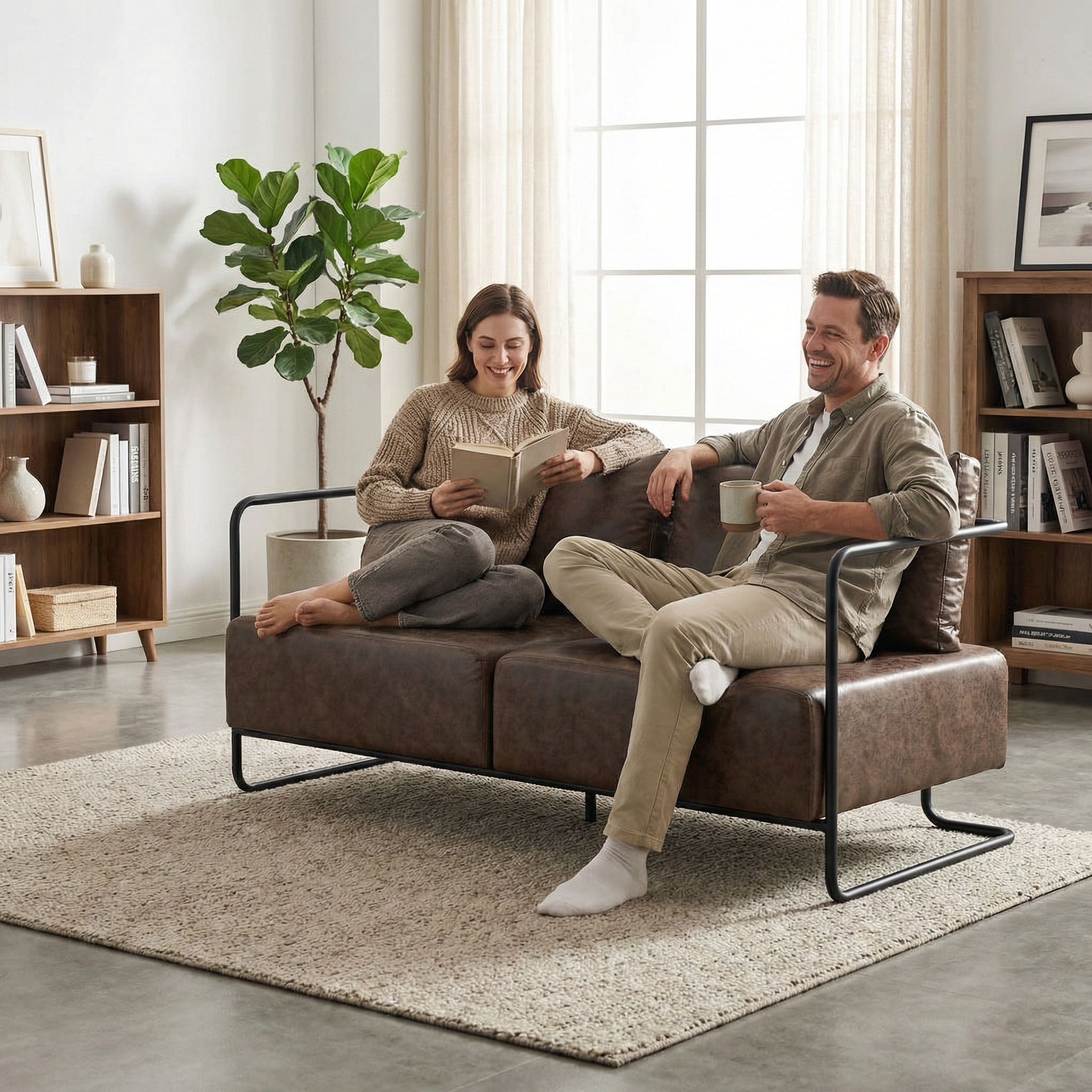 Modern Upholstered Two-Seater Sofa with Metal Frame 55.1"x30.3"x26.8"-SH 16.5"