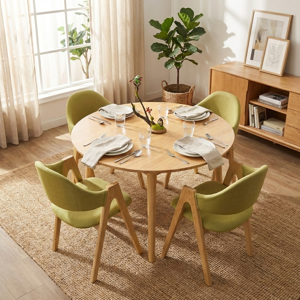 Mango Round Table and 4 A-Frame Chairs Dining Set