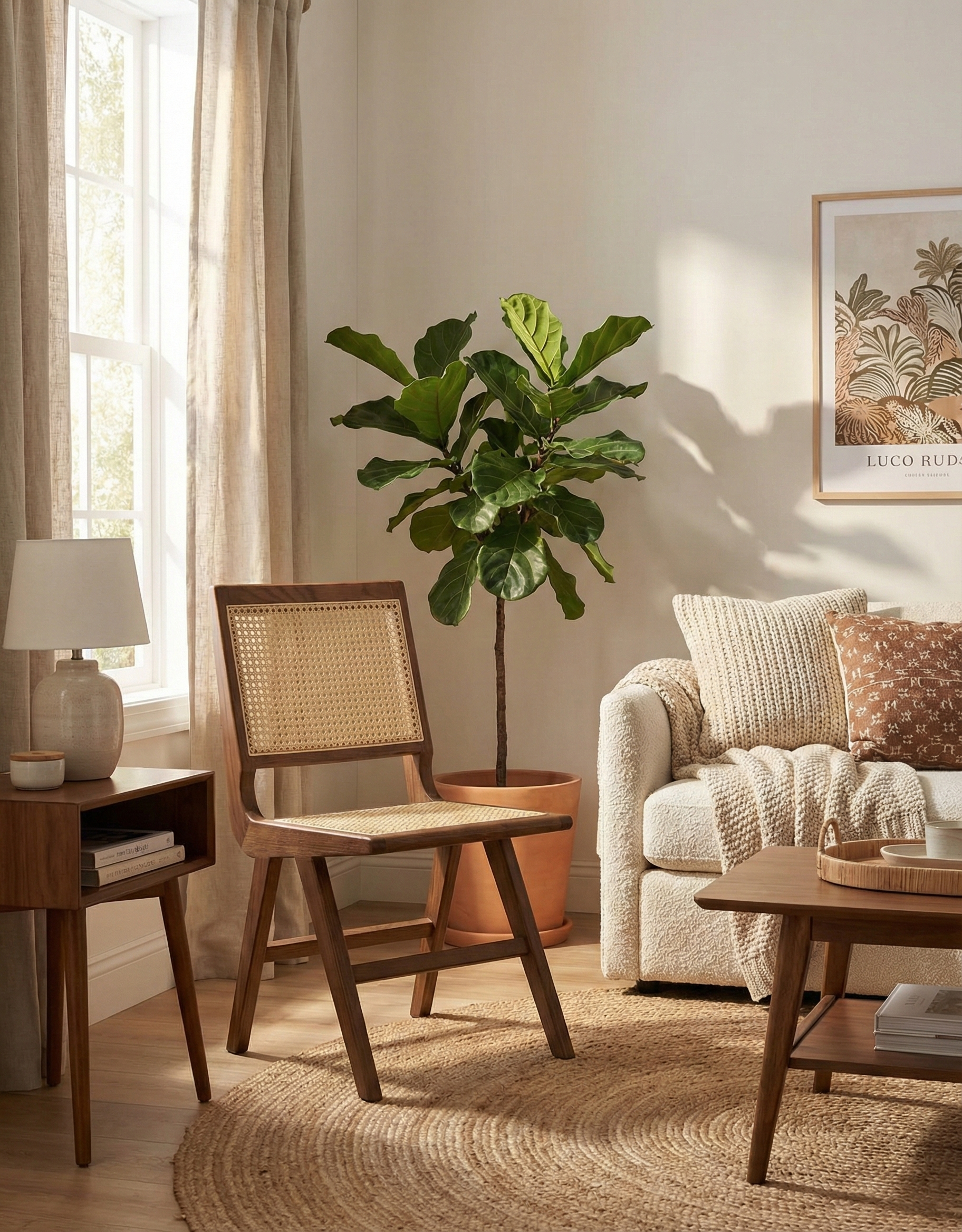 Modern Solid Ash Wood Dining Chair with Synthetic Rattan - Durable & Stylish