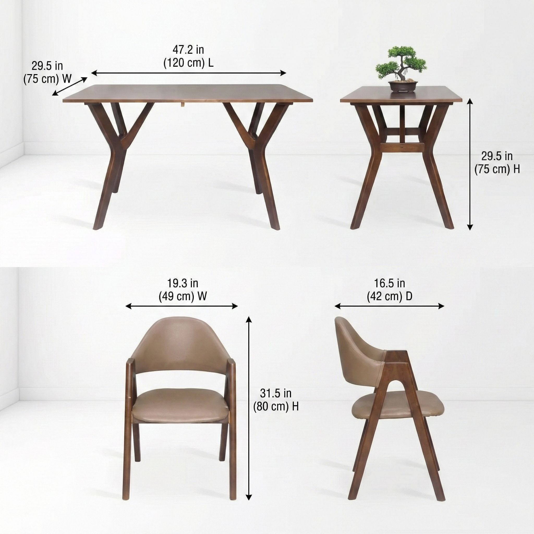 kikbo Butterfly Dining Table and 4 Solid Wood Chairs Dining Set – Natural Wood Dining Set with Simili Leather Upholstery, Modern Kitchen & Dining Room Furniture
