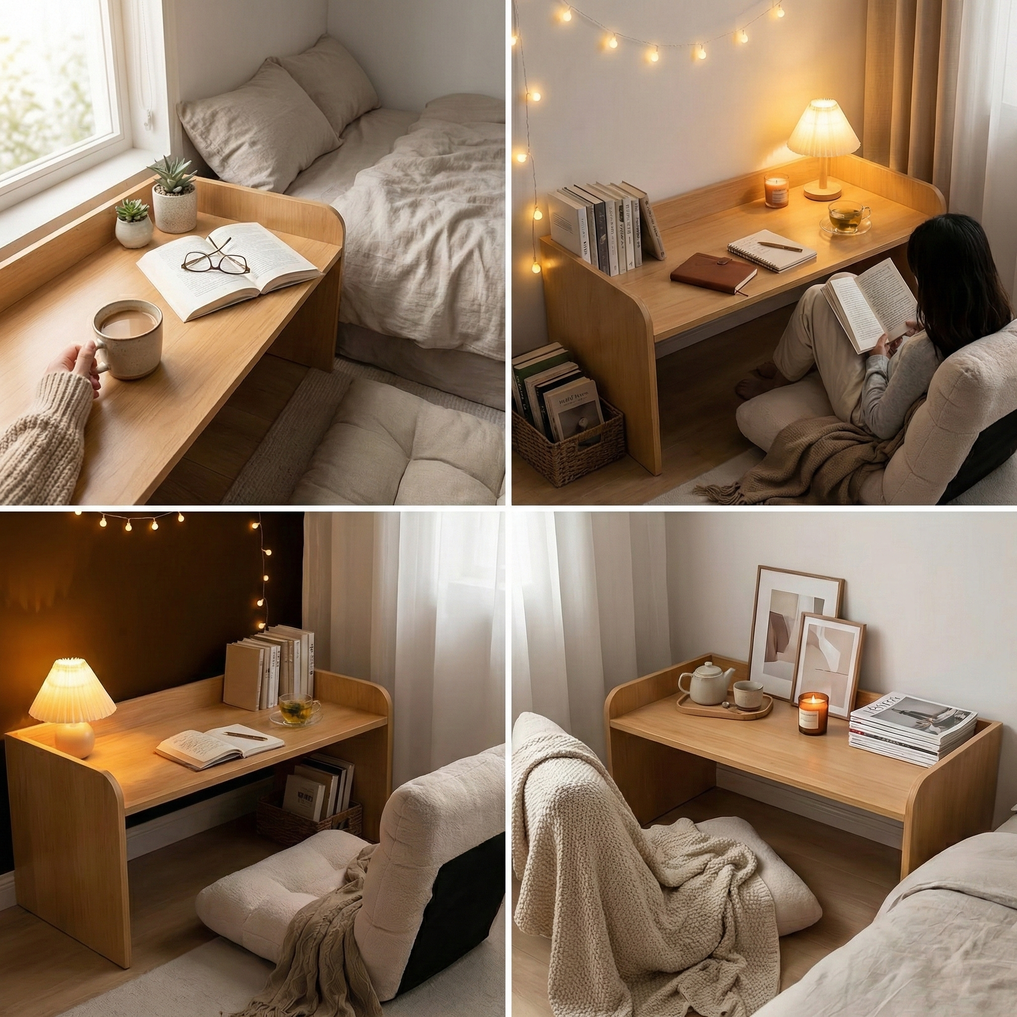Minimalist Floor Vanity Table – Low Wooden Desk without Drawers, Space-Saving Makeup & Study Table for Bedroom