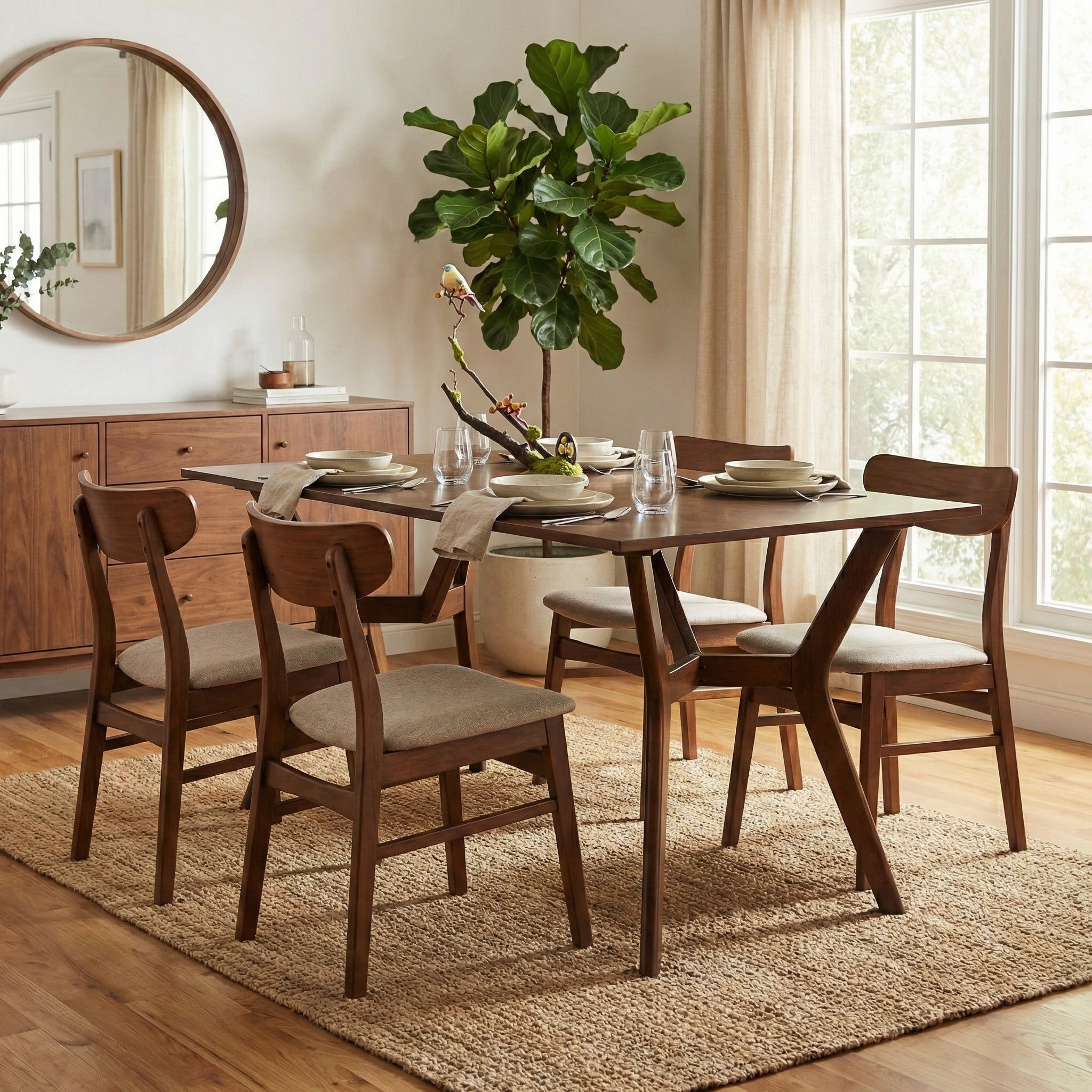 Butterfly Dining Table 47.2"x29.5"x29.5" – Solid Wood Kitchen & Dining Room Table, Modern Rectangular Wood Table with 4 Sturdy Legs, PU Coated Water-Resistant Finish, Rustic Farmhouse Style