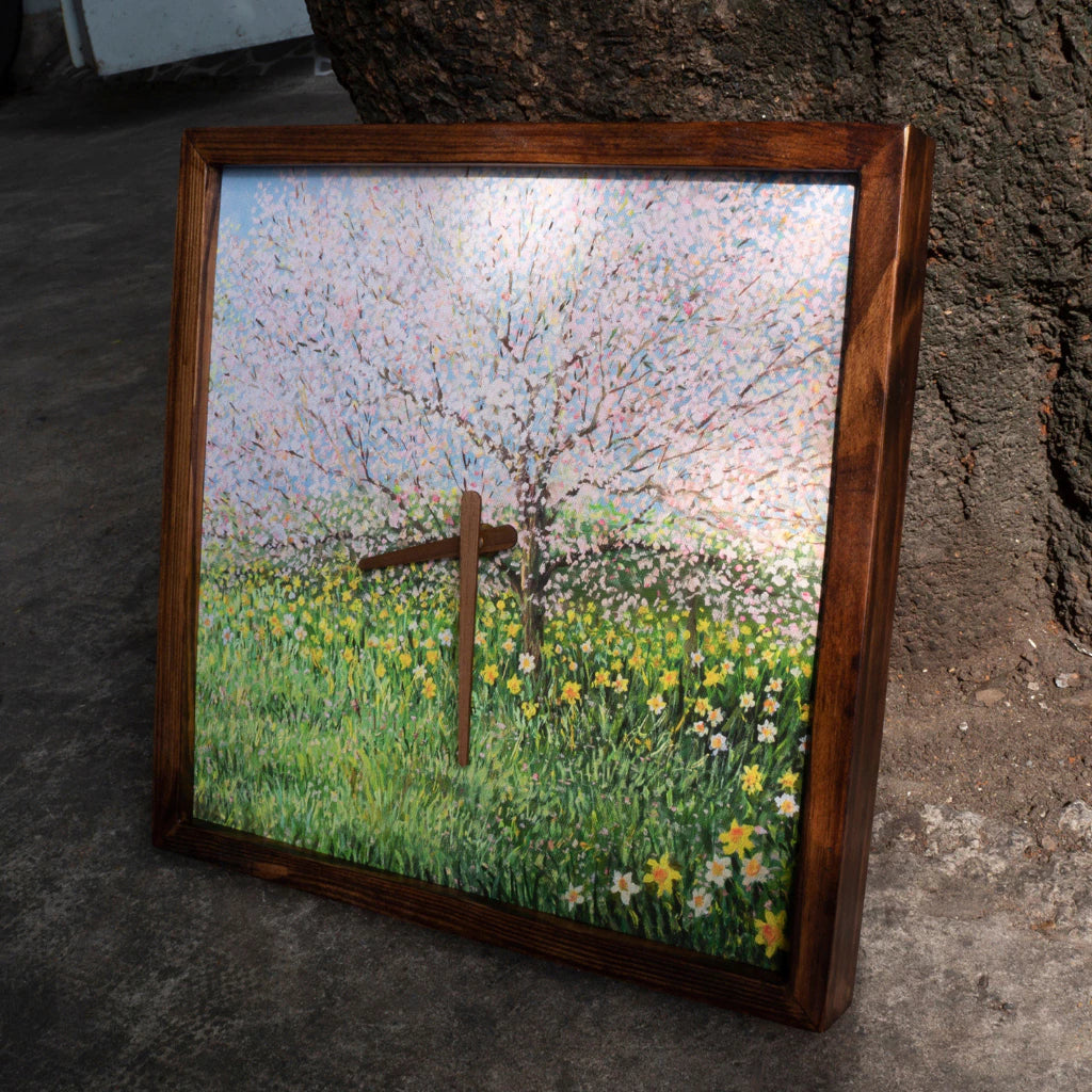 Field of Flowers Art Print Quartz Wall Clock 13" x 13" - Vintage Style Wood Frame with Cotton Canvas