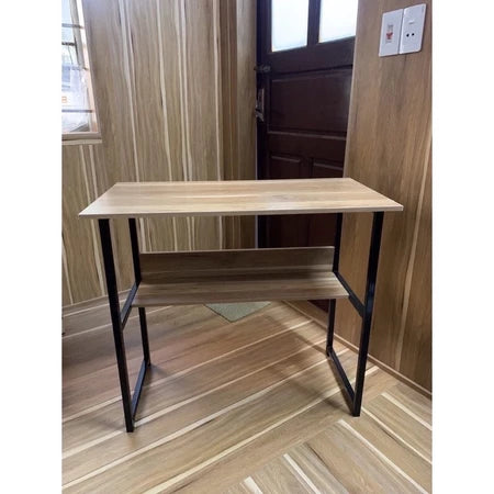 Modern Wooden Study Desk with Metal Frame – Compact Computer Table with Storage Shelf for Home Office & Students