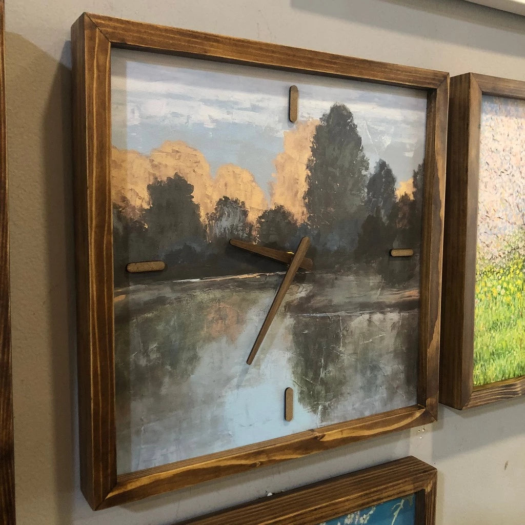 Countryside Landscape Art Print Quartz Wall Clock 13" x 13" - Vintage Style Wood Frame with Cotton Canvas
