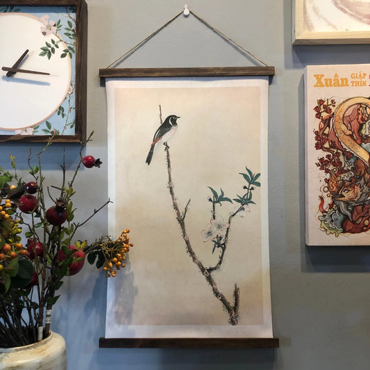 Perching Bird Hanging Wall Art - Vintage Style Hanging Cotton Canvas