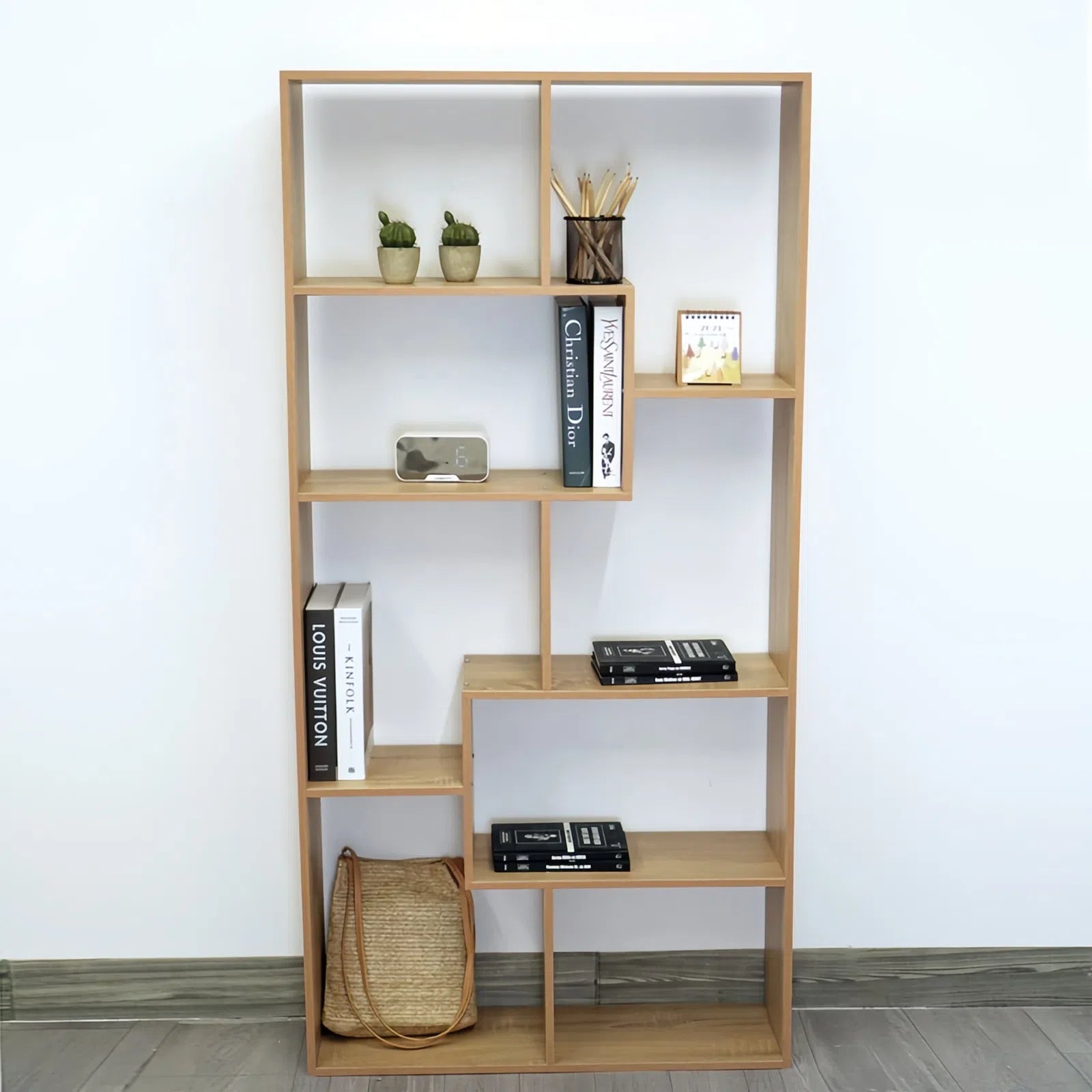 U-Shaped Wooden Floor Bookshelf – Multi-Tier MDF Storage and Display Rack for Living Room or Office, 51.2 x 19.7 in (130 x 50 cm)