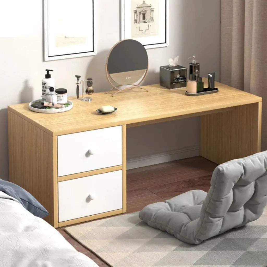 Modern Low Vanity Desk with Drawers – Floor Makeup and Dressing Table, Compact Space-Saving Design for Bedroom, Apartment, or Dorm Room Kikbo
