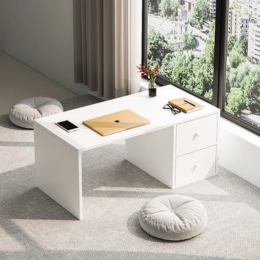 Modern Low Vanity Desk with Drawers – Floor Makeup and Dressing Table, Compact Space-Saving Design for Bedroom, Apartment, or Dorm Room
