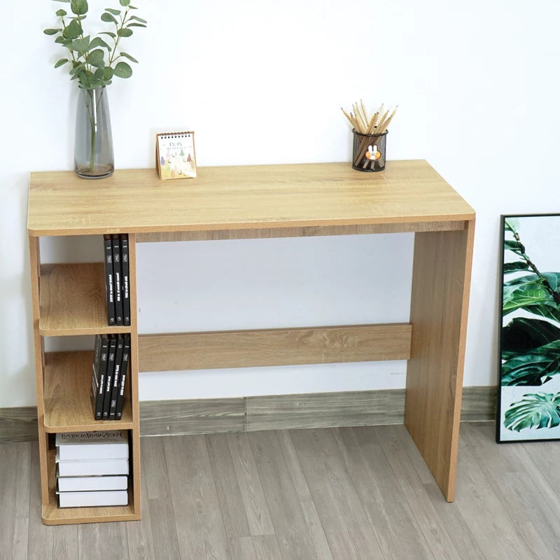Study Desk with Bookshelf – Compact MDF Office Table with 3 Storage Shelves, Space-Saving Modern Design